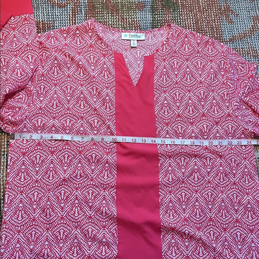NWOT Coolibar Sun Protection Shift Dress Coral and White size xl - Picture 7 of 9